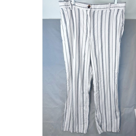 H&M Pants - H&M Striped High Waisted Linen Blend Wide Leg Pant Size 14 Vacation Wardrobe